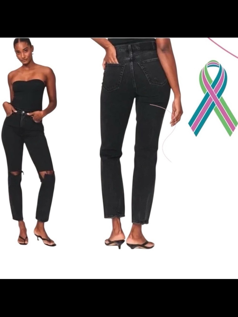 Abercrombie & Fitch The 90s Straight Ultra High Rise Jeans Washed Black Sz 27 4